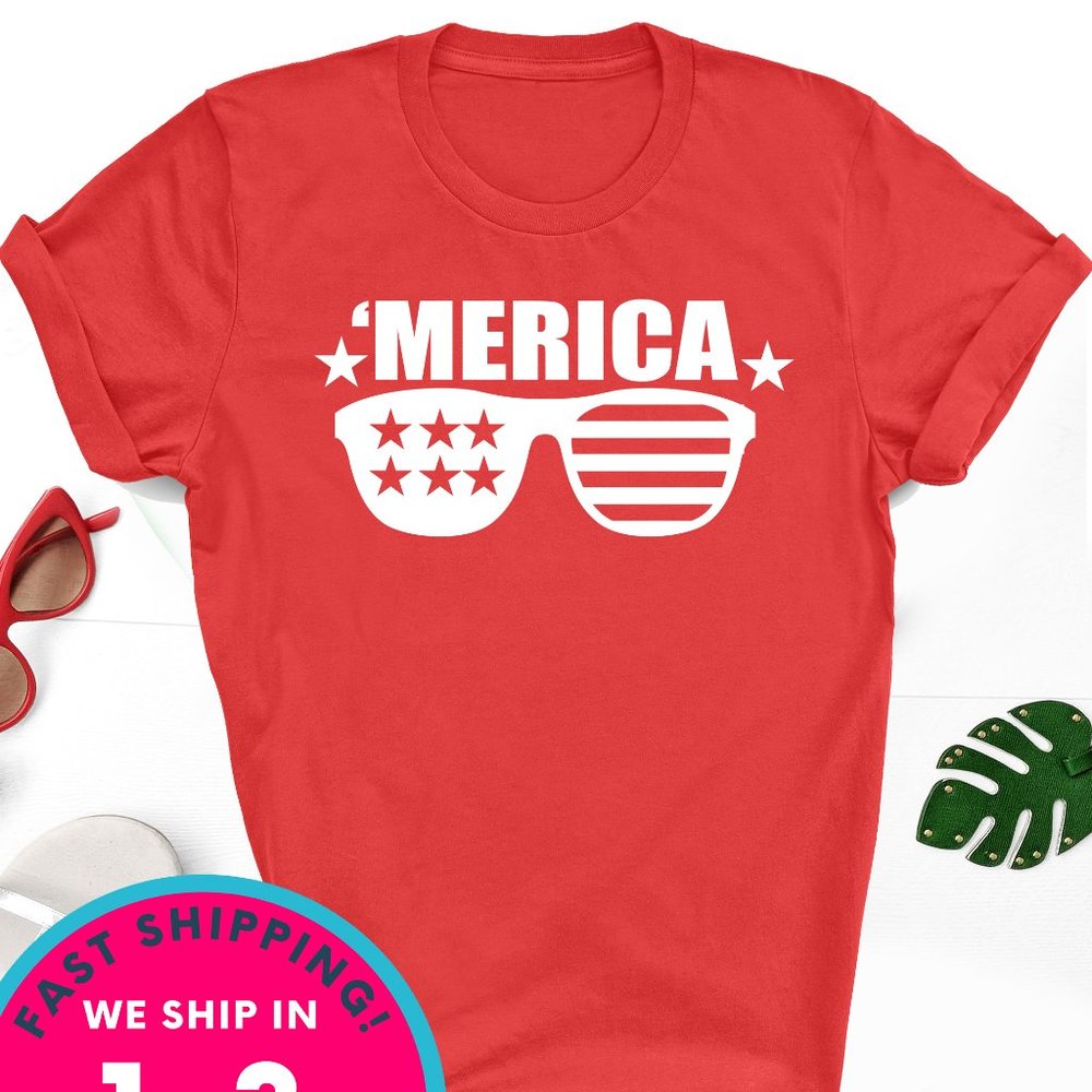 America Glasses shirt 4th of July gift gildan unis